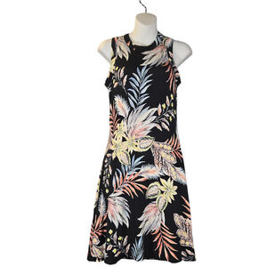 Karen Kane Women's XS Black Tropical Floral Sleeveless Stretch Knit Dress Resort